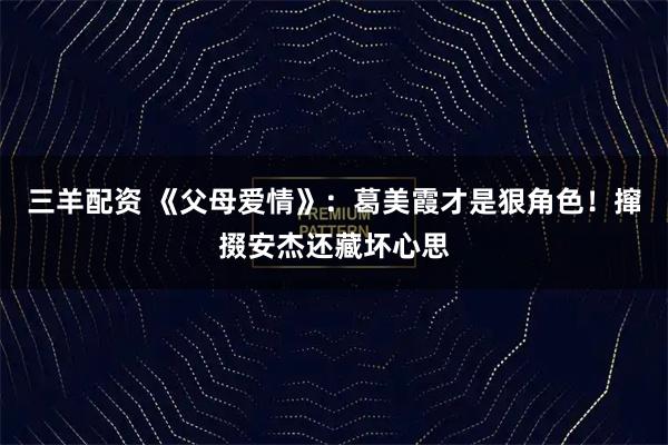 三羊配资 《父母爱情》：葛美霞才是狠角色！撺掇安杰还藏坏心思