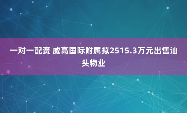 一对一配资 威高国际附属拟2515.3万元出售汕头物业